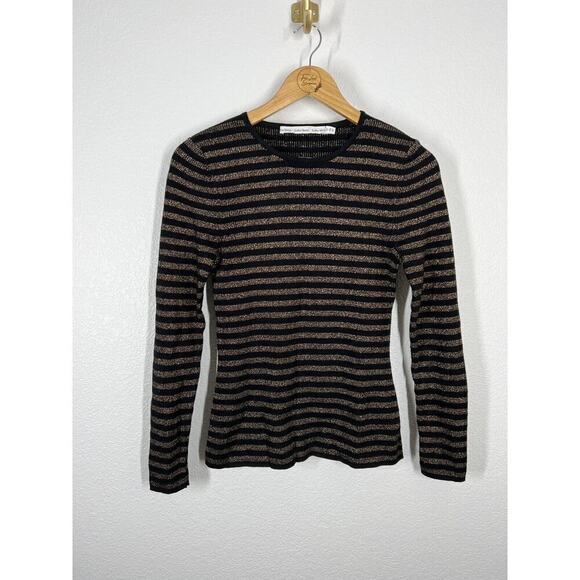 & Other Stories Tops - &Other Stories Striped Ribbed Knit Sweater Size Small S Black Gold Metallic